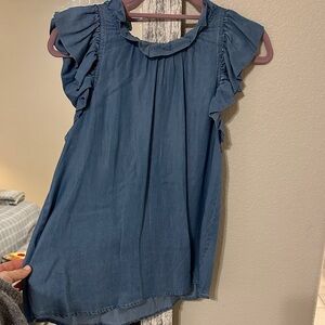 Mine Ruffle Sleeve Denim Blue Blouse